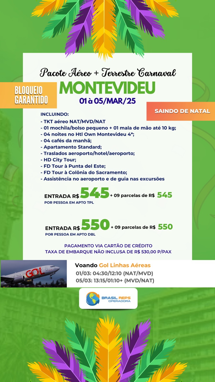 Pacote Aéreo + terrestre Carnaval 2025 Montevideu saindo de Natal-RN